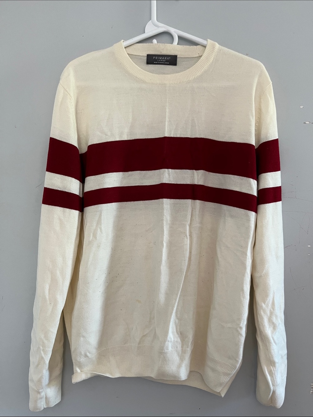 Primark Cream Crewneck Sweater with Burgundy Stripes